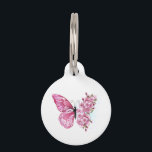 Flower Butterfly with Pink Sakura Pet ID Tag<br><div class="desc">Flower arrangement of pink butterfly with pink Japanese cherry blossoms on white background.</div>