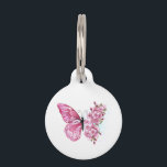 Flower Butterfly with Pink Sakura Pet ID Tag<br><div class="desc">Flower arrangement of pink butterfly with pink Japanese cherry blossoms on white background.</div>