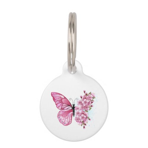 Flower Butterfly with Pink Sakura Pet ID Tag
