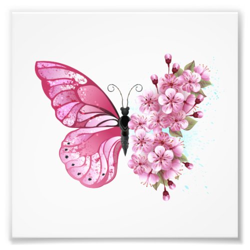 Flower Butterfly with Pink Sakura Photo Print