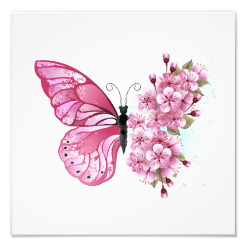 Flower Butterfly with Pink Sakura Photo Print