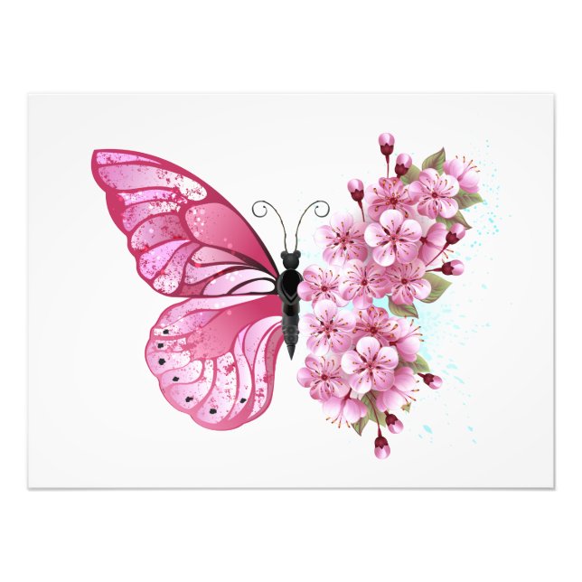 Flower Butterfly with Pink Sakura Photo Print (Front)