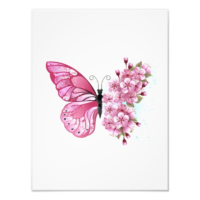 Flower Butterfly with Pink Sakura Photo Print (Front)