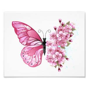 Flower Butterfly with Pink Sakura Photo Print