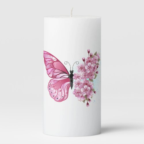 Flower Butterfly with Pink Sakura Pillar Candle