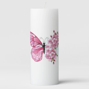Flower Butterfly with Pink Sakura Pillar Candle