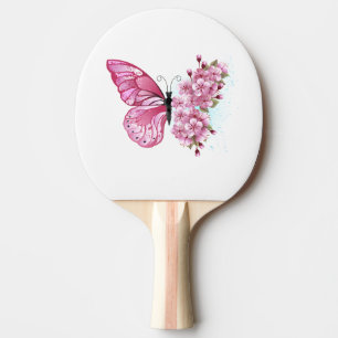 Flower Butterfly with Pink Sakura Ping Pong Paddle