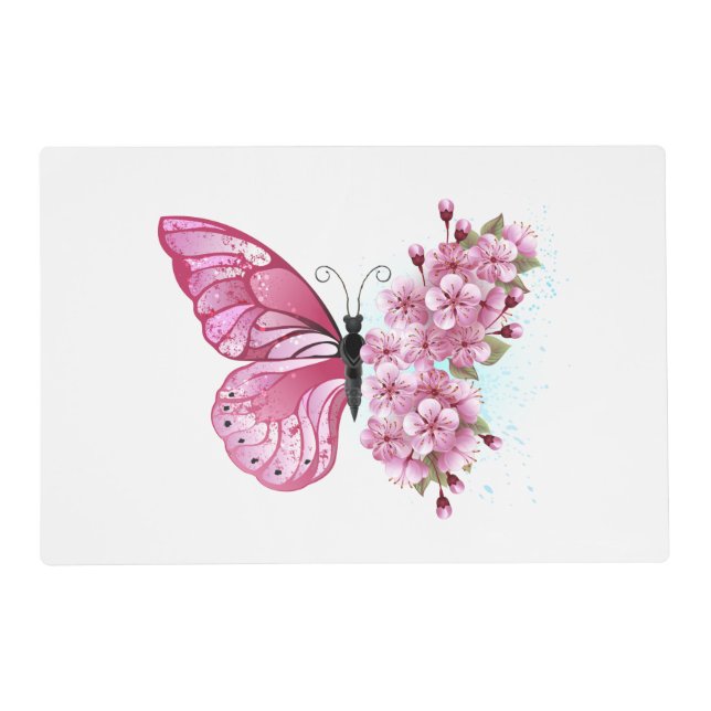 Flower Butterfly with Pink Sakura Placemat (Front)