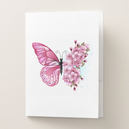 Flower Butterfly with Pink Sakura Pocket Folder