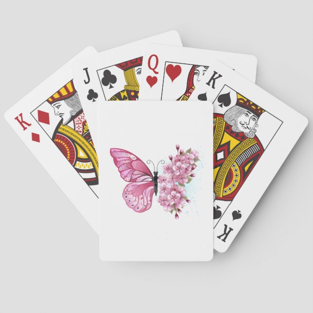 Flower Butterfly with Pink Sakura Poker Cards (Back)
