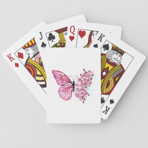 Flower Butterfly with Pink Sakura Poker Cards