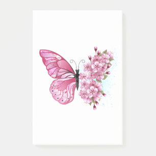 Flower Butterfly with Pink Sakura Post-it Notes