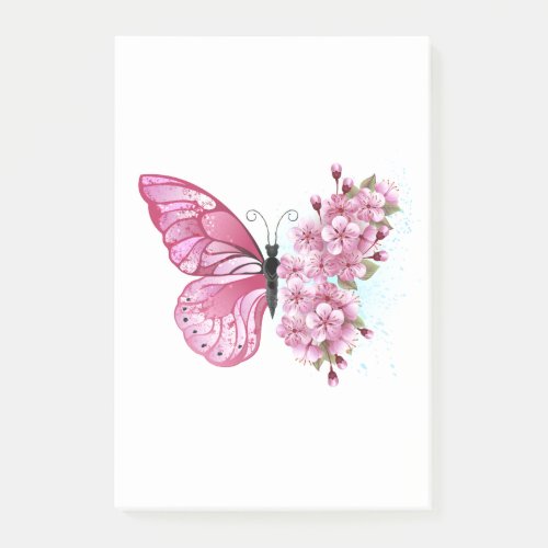 Flower Butterfly with Pink Sakura Post_it Notes