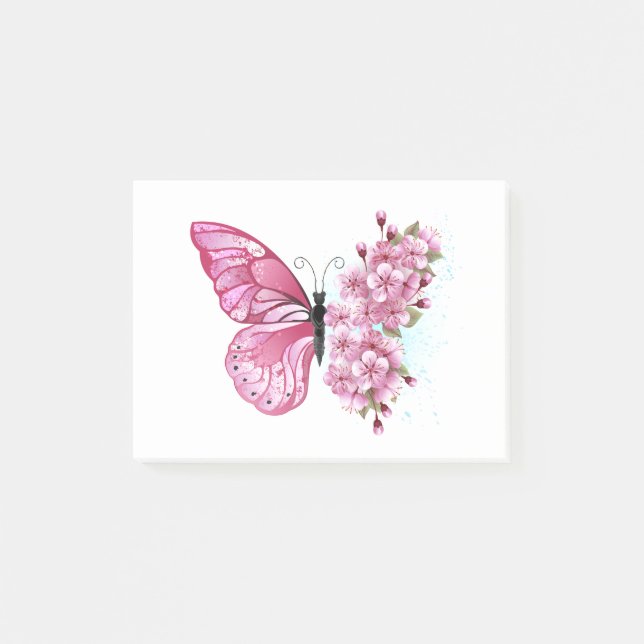 Flower Butterfly with Pink Sakura Post-it Notes (Front)
