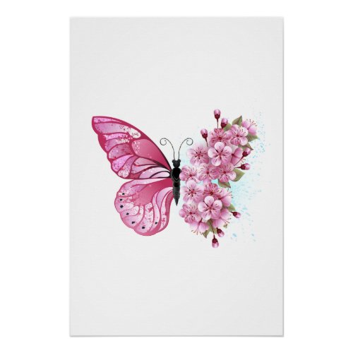 Flower Butterfly with Pink Sakura Poster