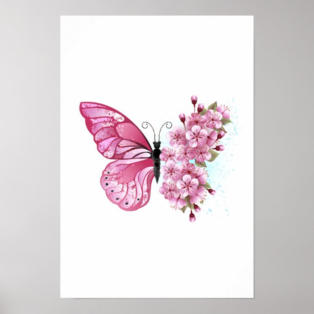 Flower Butterfly with Pink Sakura Poster (Front)