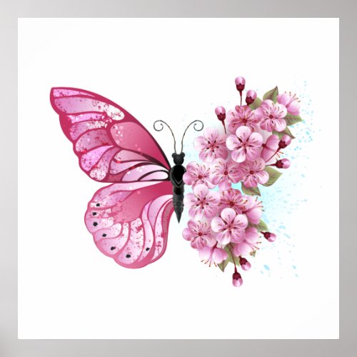 Flower Butterfly with Pink Sakura Poster