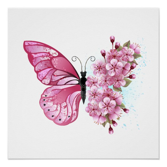 Flower Butterfly with Pink Sakura Poster (Front)