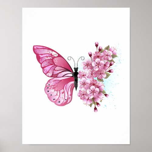 Flower Butterfly with Pink Sakura Poster