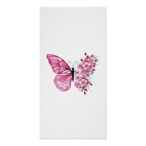 Flower Butterfly with Pink Sakura Poster