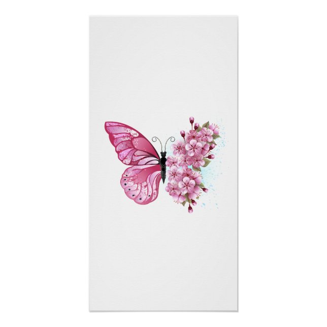 Flower Butterfly with Pink Sakura Poster (Front)