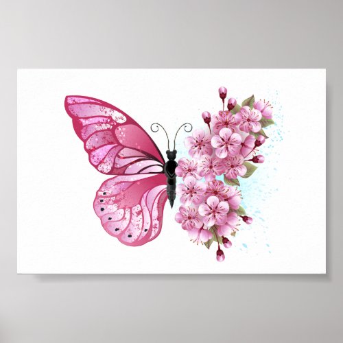 Flower Butterfly with Pink Sakura Poster