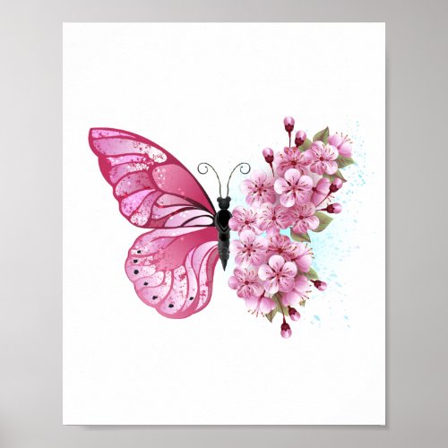 Flower Butterfly with Pink Sakura Poster