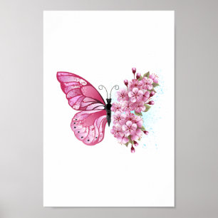 Flower Butterfly with Pink Sakura Poster