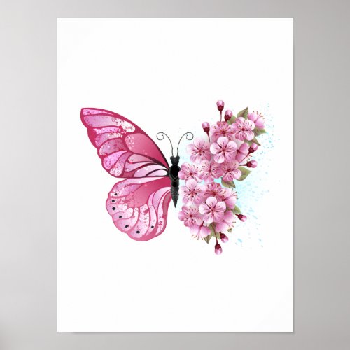 Flower Butterfly with Pink Sakura Poster