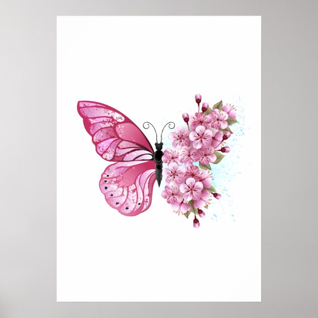 Flower Butterfly with Pink Sakura Poster (Front)