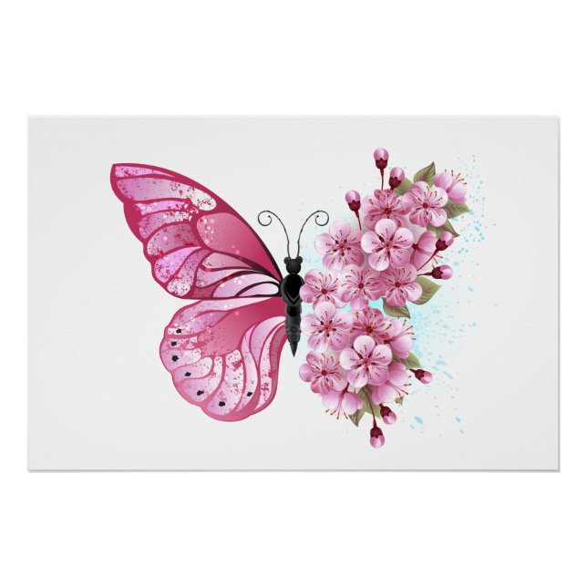 Flower Butterfly with Pink Sakura Poster (Front)