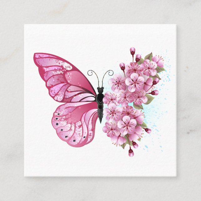 Flower Butterfly with Pink Sakura Referral Card (Front)