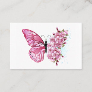 Flower Butterfly with Pink Sakura Referral Card