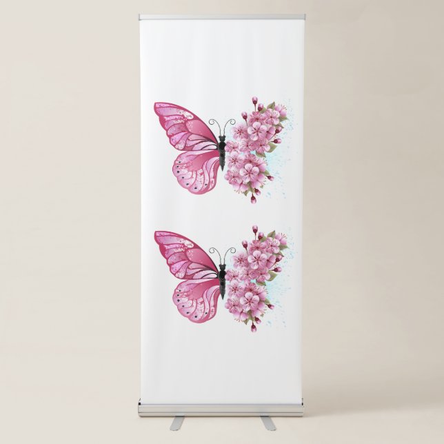Flower Butterfly with Pink Sakura Retractable Banner (Front)