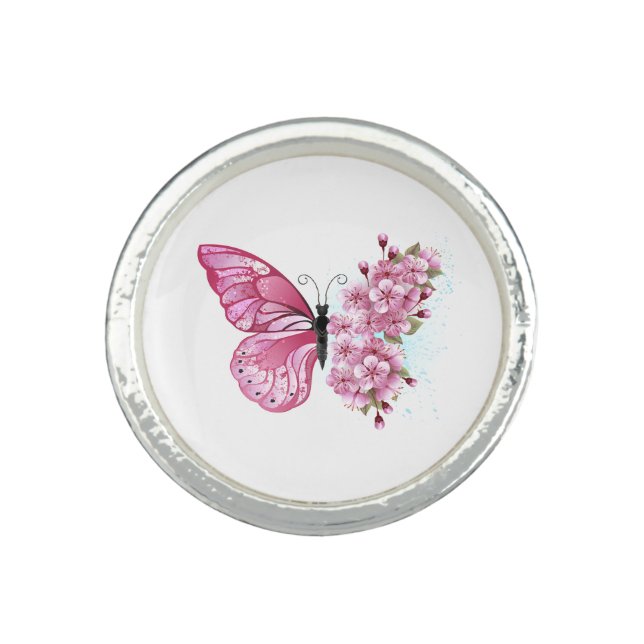 Flower Butterfly with Pink Sakura Ring (Front)
