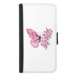 Flower Butterfly with Pink Sakura Samsung Galaxy S5 Wallet Case