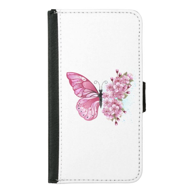 Flower Butterfly with Pink Sakura Samsung Galaxy Wallet Case (Front)