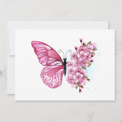 Flower Butterfly with Pink Sakura Save The Date