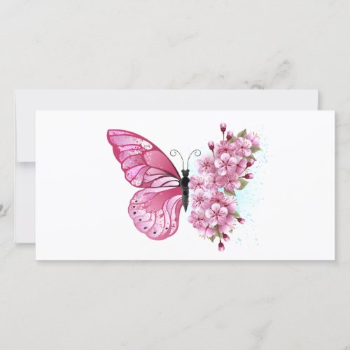 Flower Butterfly with Pink Sakura Save The Date