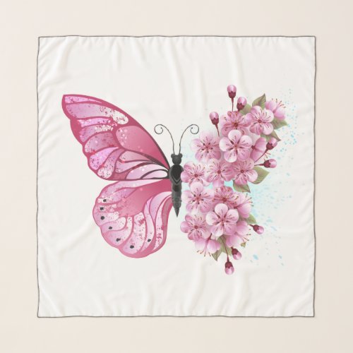 Flower Butterfly with Pink Sakura Scarf