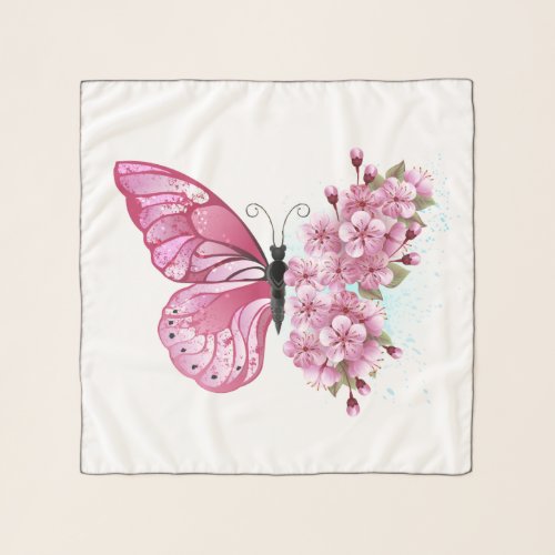 Flower Butterfly with Pink Sakura Scarf