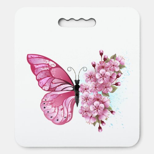 Flower Butterfly with Pink Sakura Seat Cushion