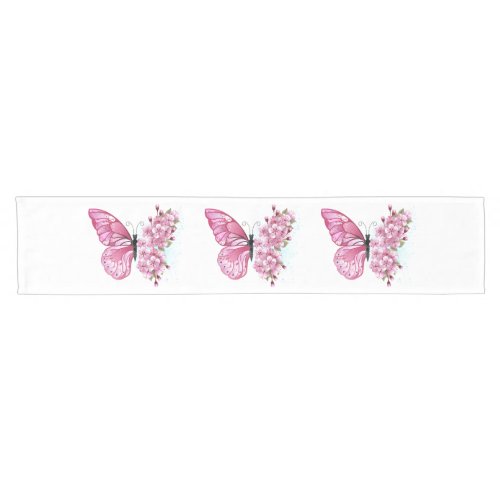 Flower Butterfly with Pink Sakura Short Table Runner