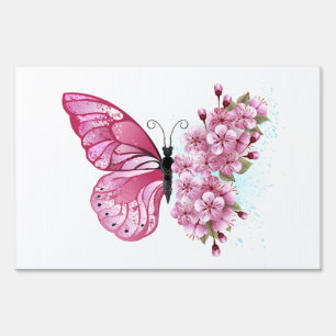 Flower Butterfly with Pink Sakura Sign