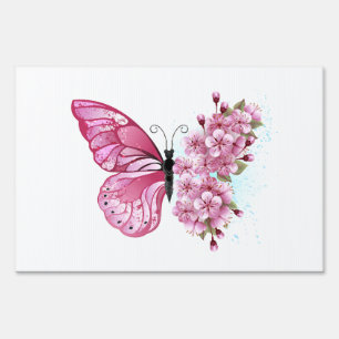 Flower Butterfly with Pink Sakura Sign