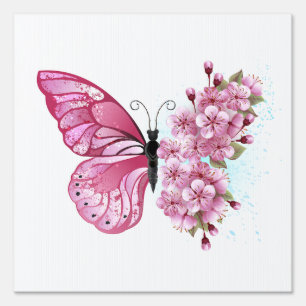 Flower Butterfly with Pink Sakura Sign