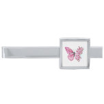 Flower Butterfly With Pink Sakura Silver Finish Tie Bar at Zazzle