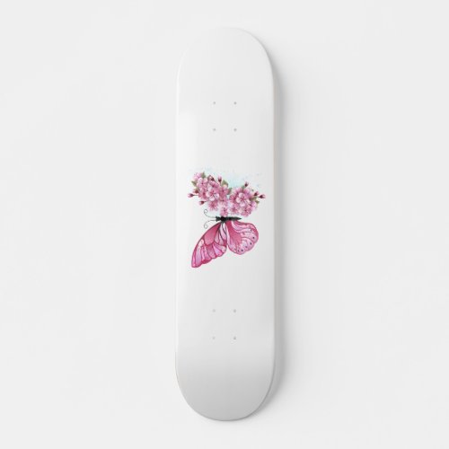 Flower Butterfly with Pink Sakura Skateboard