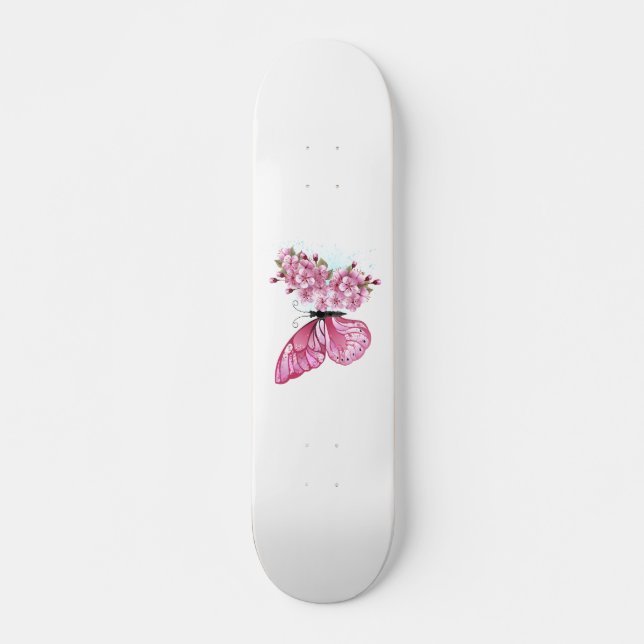 Flower Butterfly with Pink Sakura Skateboard (Front)