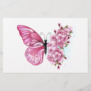 Flower Butterfly with Pink Sakura Stationery